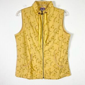 NWT City Hearts Yellow Floral Embroidered Eyelet Zip Up Vest Jacket Size S